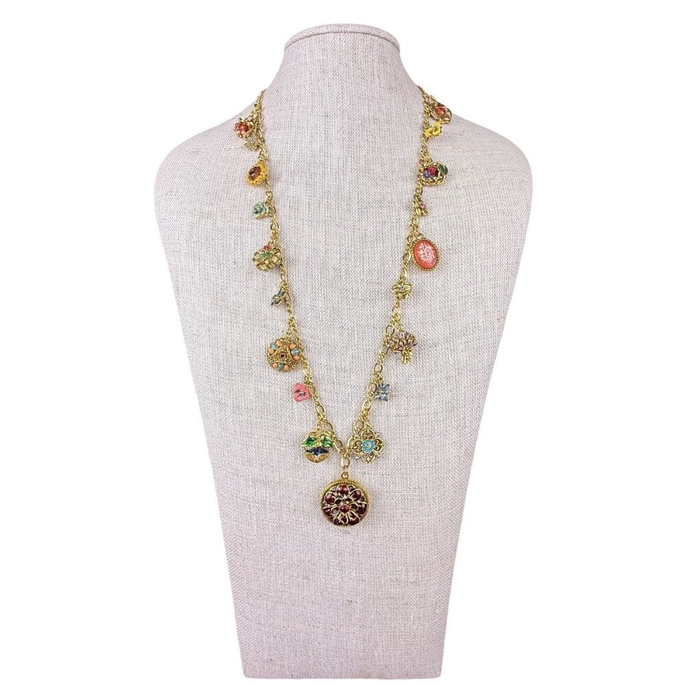 Joan Rivers Gold Tone Victorian Style Locket Flower Charm Necklace 30 Inches Lon